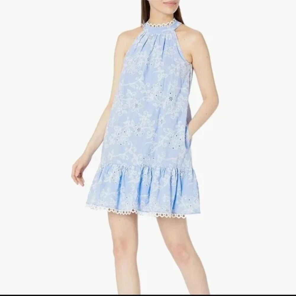 Eliza J light blue and white eyelet halter mini dress size 8